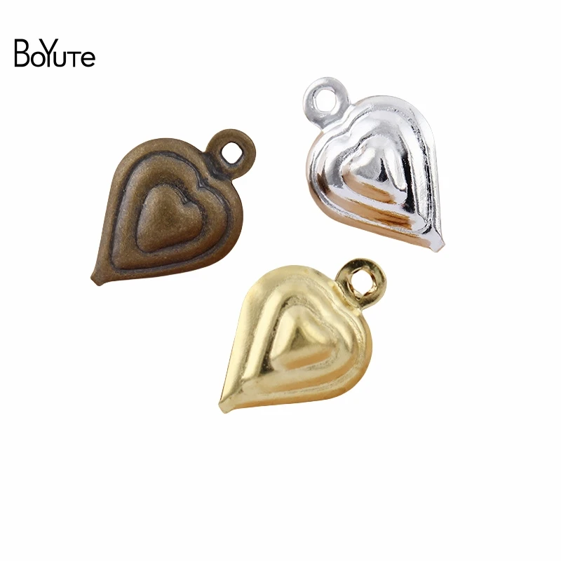 BoYuTe (100 Pieces/Lot) 12*8MM Metal Brass Middle Hollow Small Heart Charms Jewelry Accessories Diy Handmade Materials