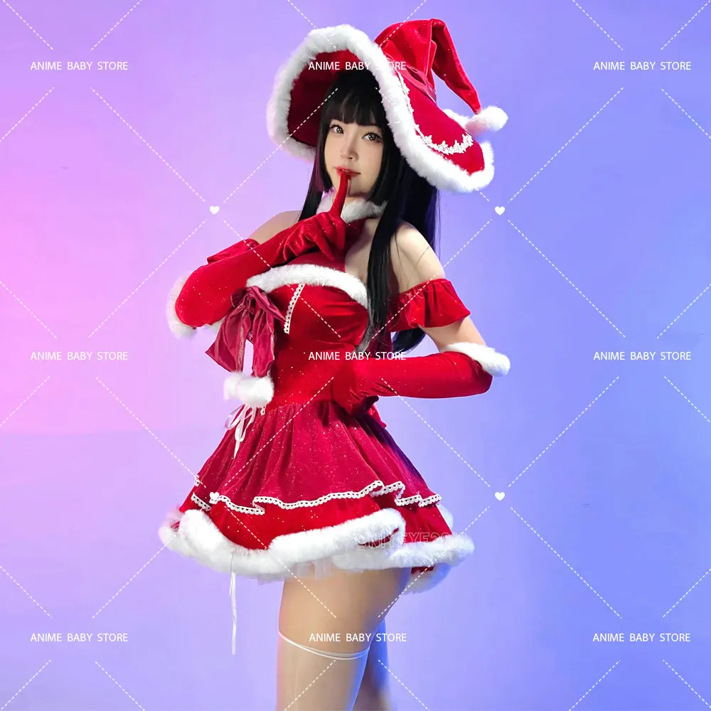 Lovely Red Maid Lolita Dress Kawaii Halloween Outfits Apron Maid  Kawaii Christmas Dress Santa Claus Cosplay Costume Women