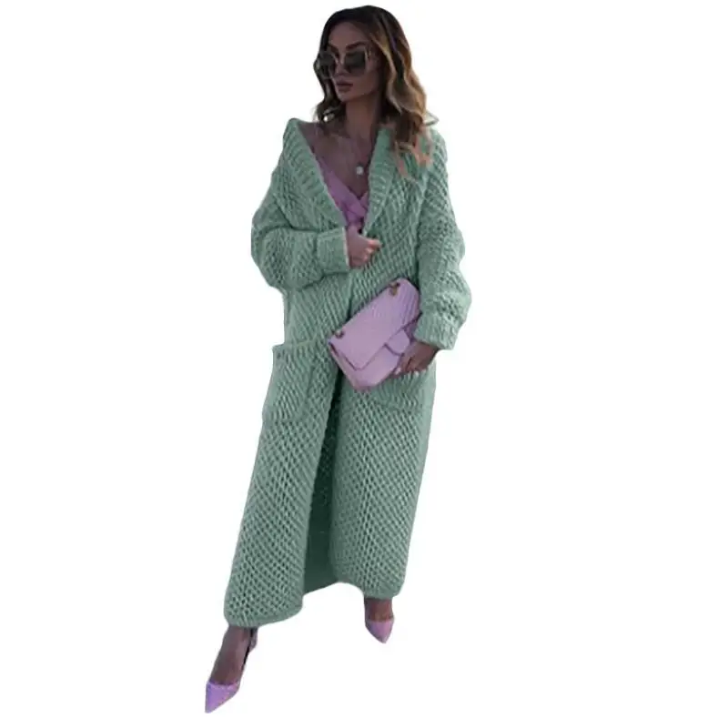 Winter Clothes Women Solid Turn Down Collar Long Sleeved Coat Knitted Cardigan Oversized Cardigan Thick Sweaters for Women Tops