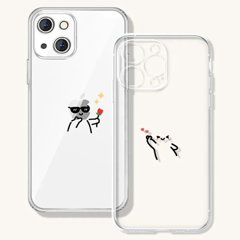 Funny Matchstick Men Clear Couple Phone Case For iPhone 14 15 13 11 12 16 Pro Max Mini XR SE4 7 8 Plus 16E Paired Cover Shell - Image 3