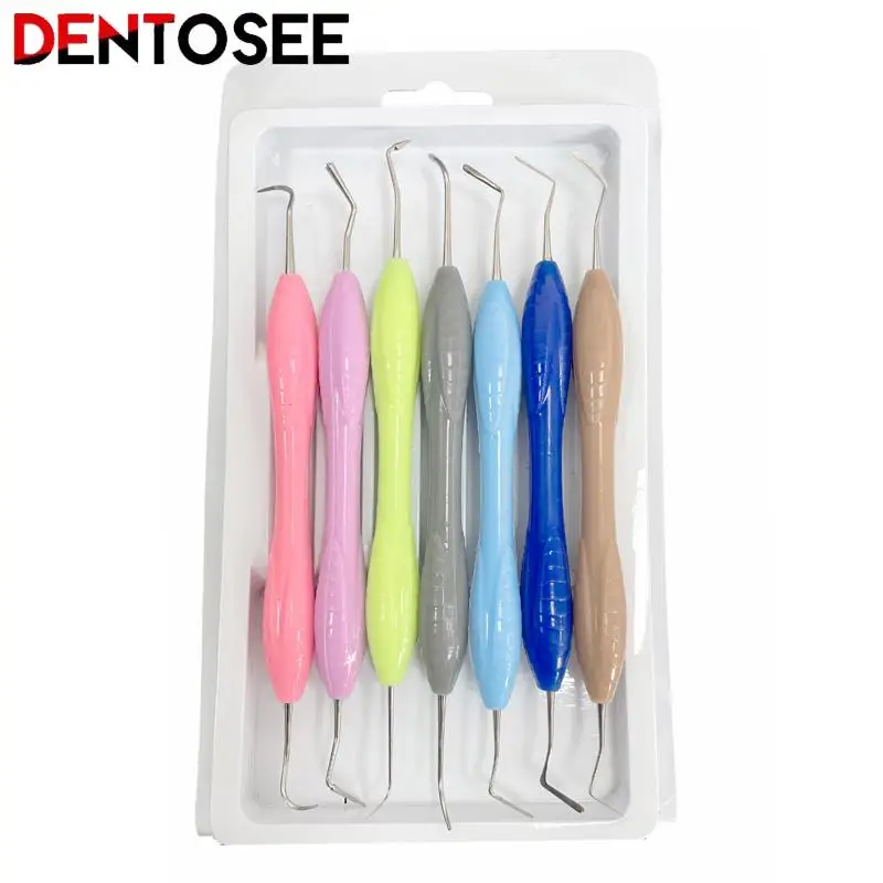 7Pcs Dental Harz Gefüllt Restorative Instrument Füllstoff Ästhetischen Restaurierung Messer Silikon Griff Zahnmedizin Werkzeuge Nicht-Slip