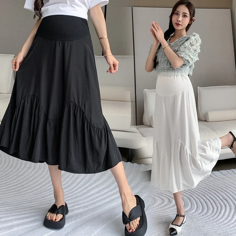 2260# Summer Casual Maternity Skate Skirts Elastic Waist Belly A Line Loose Bottoms Clothes for Pregnant Women Pregnancy Pants