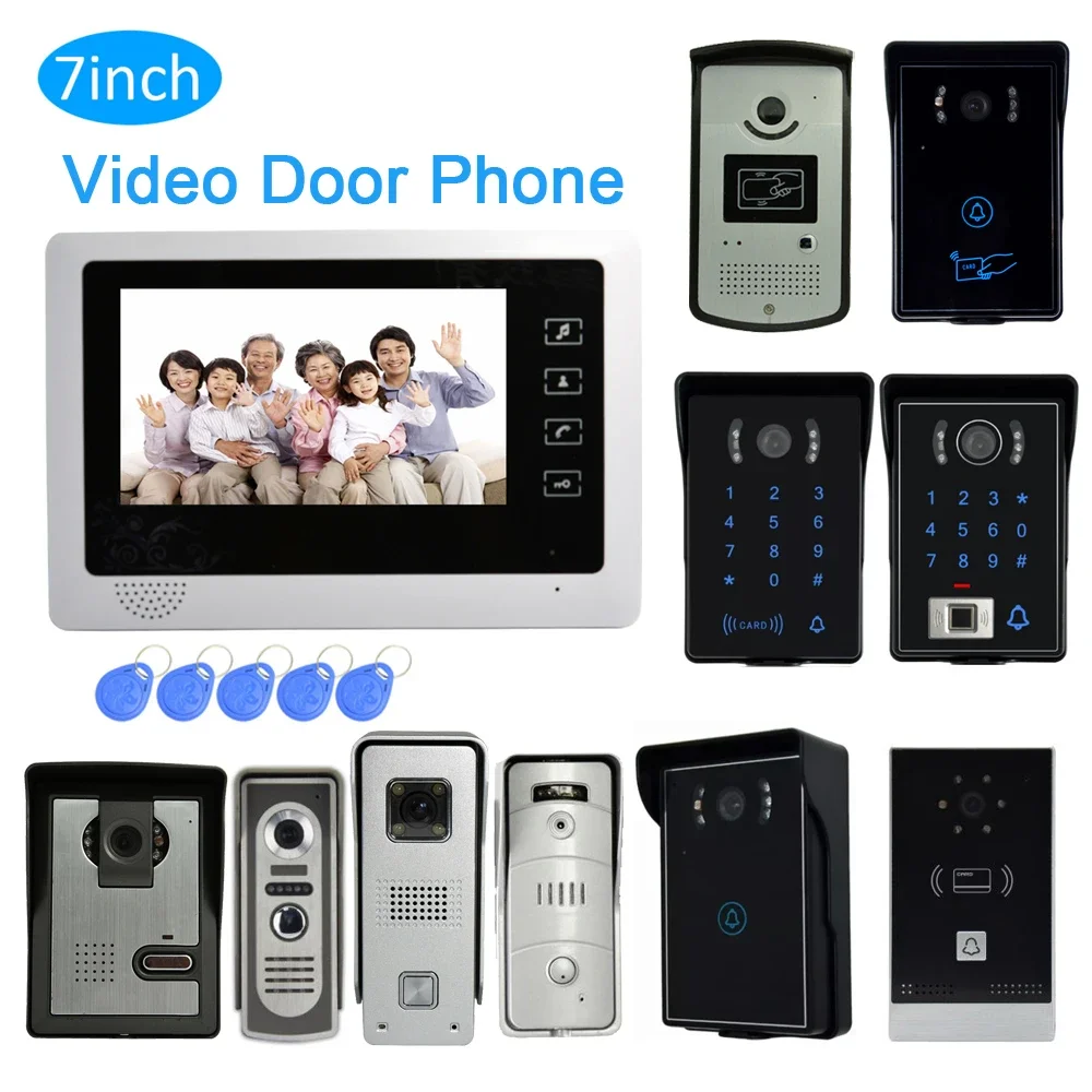 

1Set 1 To 1 Smart Home Visitor Video Door Phone 7" LCD Display Touch Button HD Camera Night Vision Rfid Card Unlock Door Bell