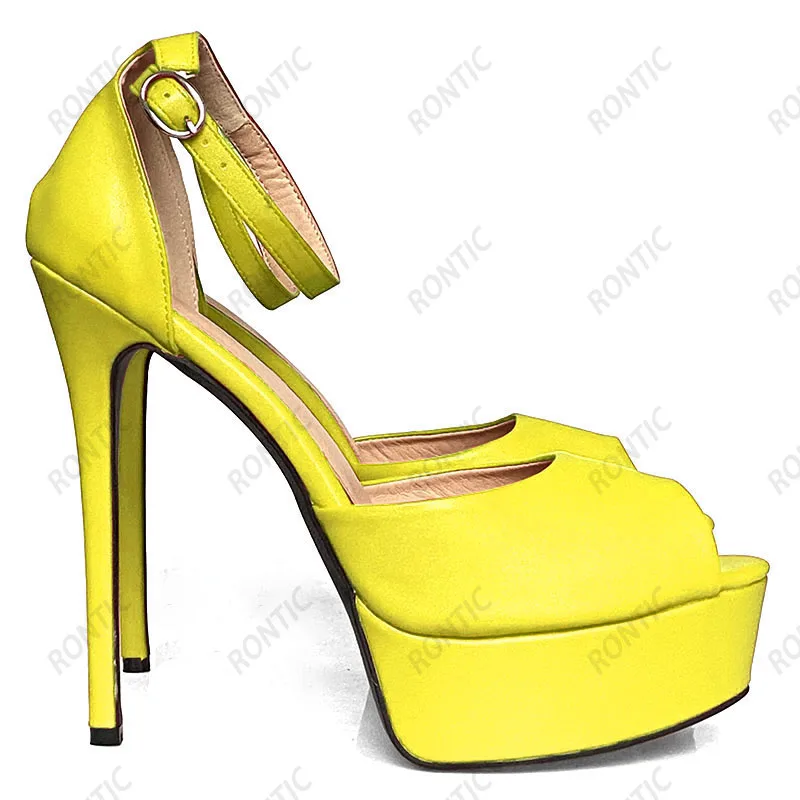 Rontic New Arrival Women Platform Sandals Buckle Strap Sexy Stiletto Heels Peep Toe Black DRESS Shoes US Size 5-20