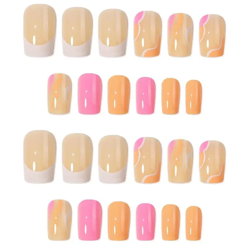 Wear French nail art wavy nail patch color-block nail patch press on nails sheet The Frontiers of Nail Fashion