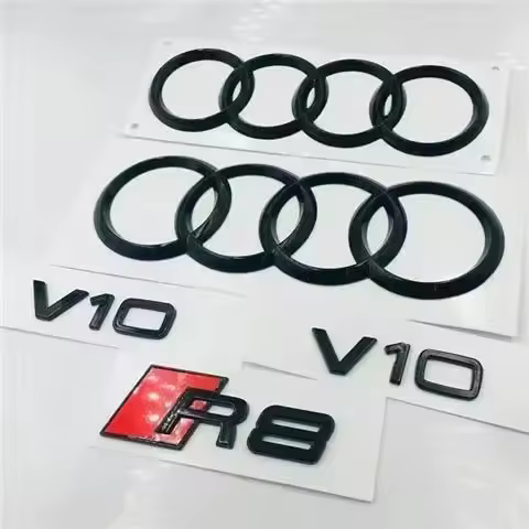 AUDI R8 4Ring logo ABS Black Silver Car Hood Front Grill Emblem Rear Trunk Badge Sticker R8 Sticker V10 Emblem Car Accessories