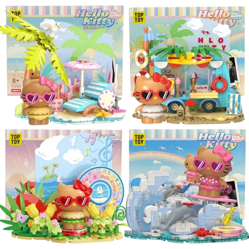 

Original Sanrio Building Blocks Hello Kitty Coastal Holiday Series DIY Cartoon Street View Decoration Model Children's Toys Gift