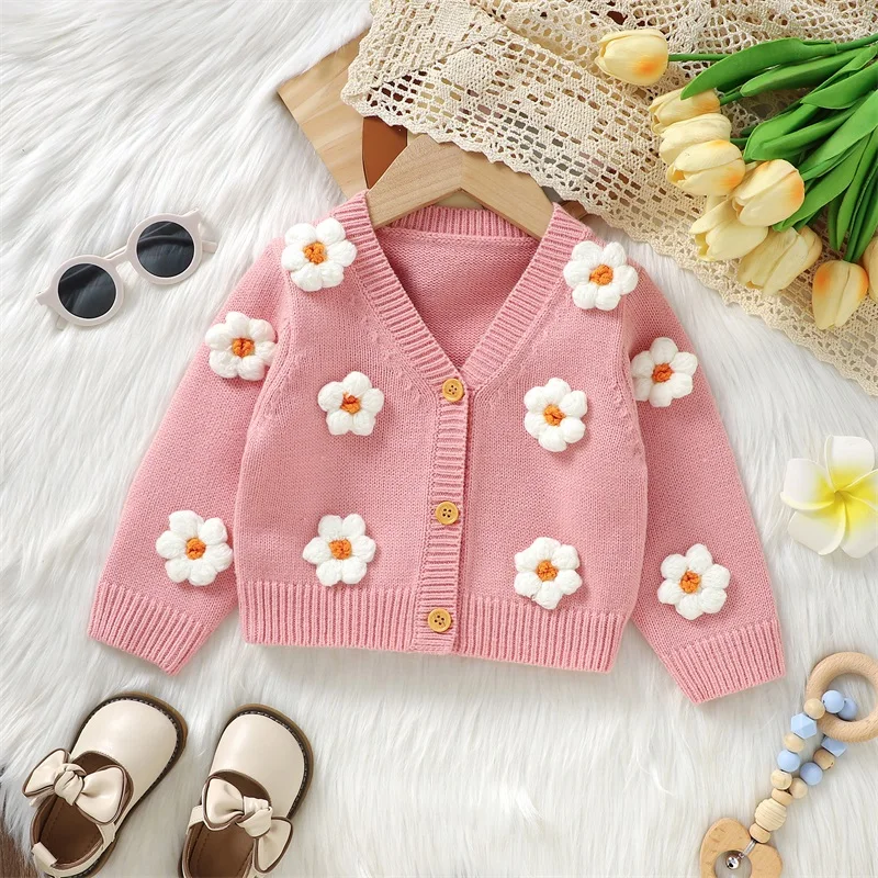 Toddler Baby Girl Sweater Floral Cardigan Knit Long Sleeve Coat Cute Fall Winter Outfits Clothes Infant Newborn