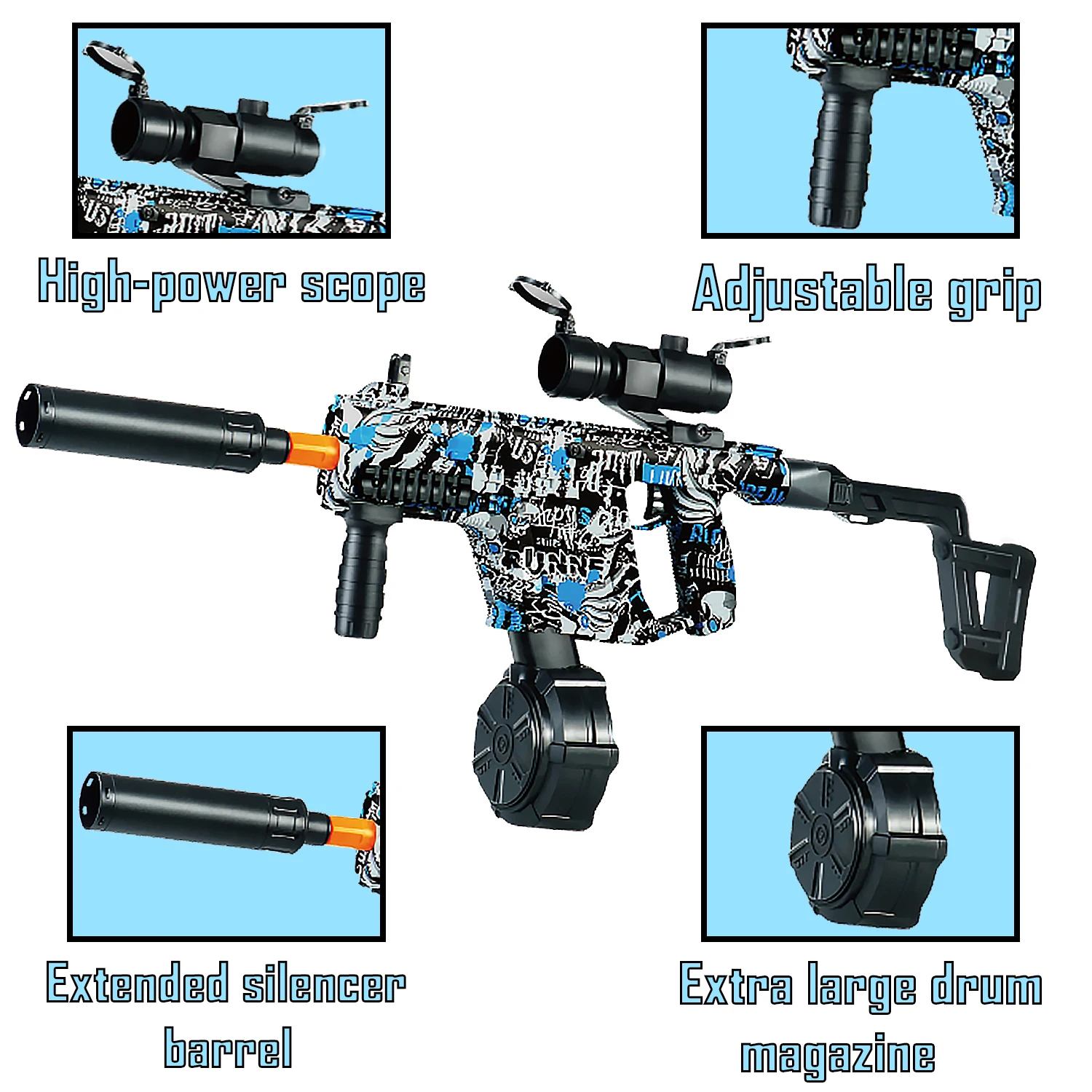 드럼 자동 듀얼 모드 장난감 총, 야외 활동 및 팀 게임, 휴일 선물에 적합 (총알 없음)
