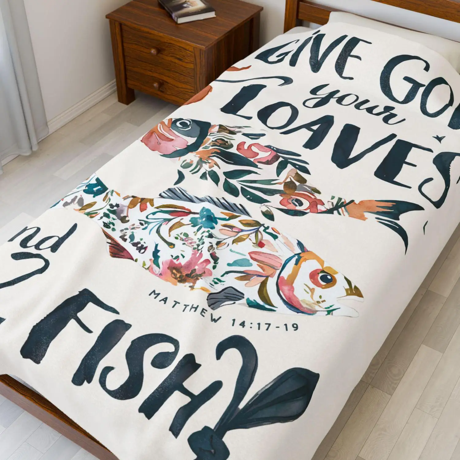 [Flannel Blanket] Light-Colored Version Offer Your Five Loaves and Two Fish to God, Plush Blanket, Inspirational Bible Verse Christian Blanket