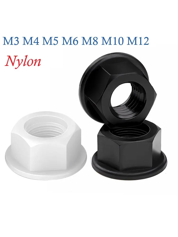 Black/White M3 M4 M5 M6 M8 M10 M12  Nylon Hexagon Flange Nut  Plastic Locking Nut for Heat/ Electricity Insulation