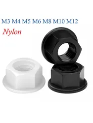 Black/White M3 M4 M5 M6 M8 M10 M12  Nylon Hexagon Flange Nut  Plastic Locking Nut for Heat/ Electricity Insulation