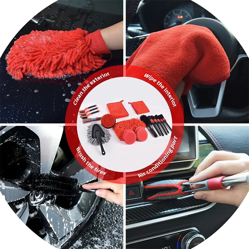 24-piece car beauty cleaning tool Dust detail Brush drill brush Polishing waxing sponge microfiber gloves