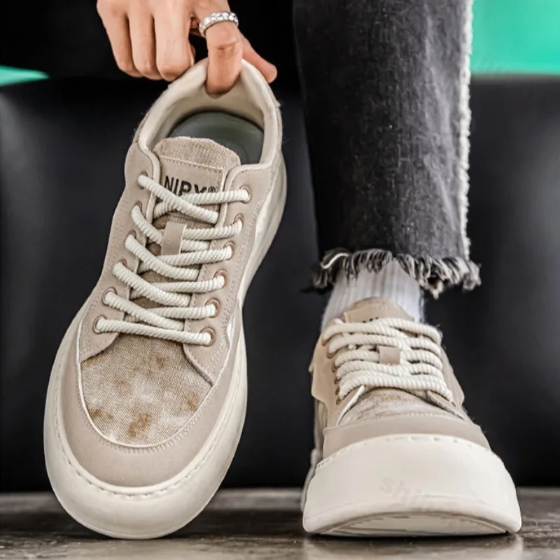 

Мужские повседневные низкие парусиновые туфли на толстой подошве, осень 2023, новые модные трендовые универсальные удобные нишевые дизайнерские кроссовки на платформе