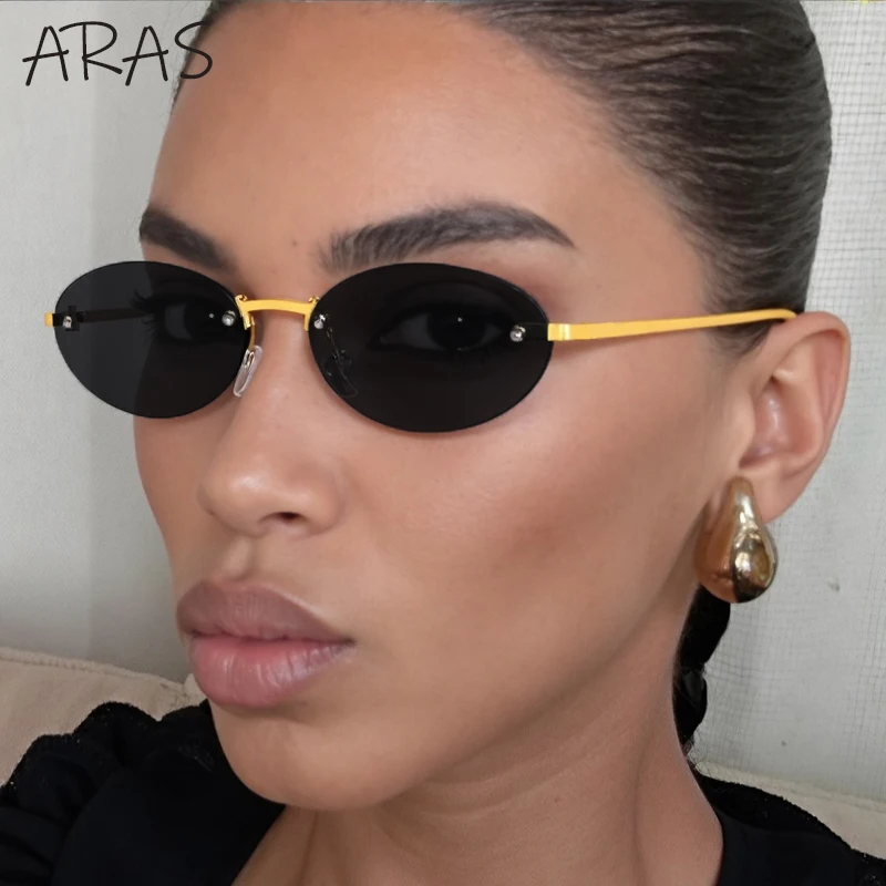 

Fashion Oval Punk Rimless Sunglasses Women 2025 Luxury Brand Small Frame Metal Sun Glasses For Ladies Frameless Eyewear Shades