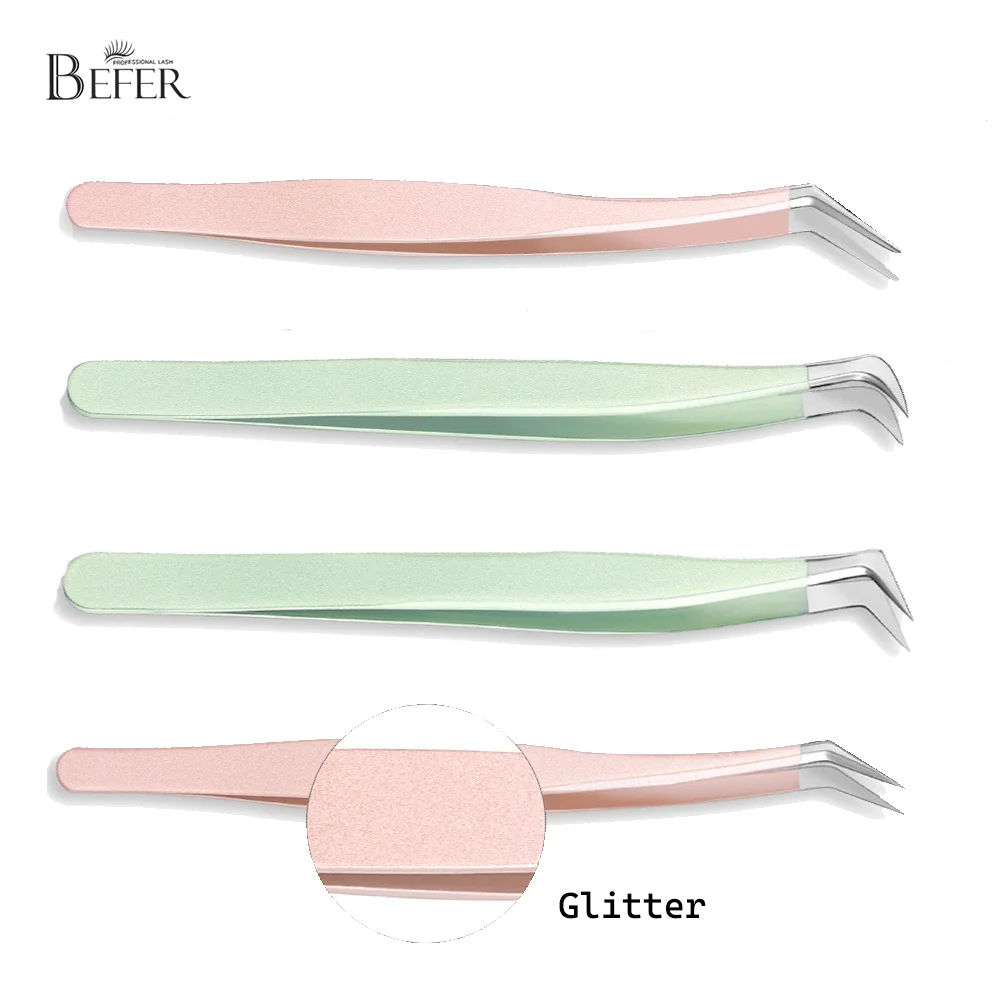 

Befer 1PC Stainless Steel Tweezers False Eyelashes Makeup Tools Anti-Static Cluster Lashes Tweezers Eyelash Extensions