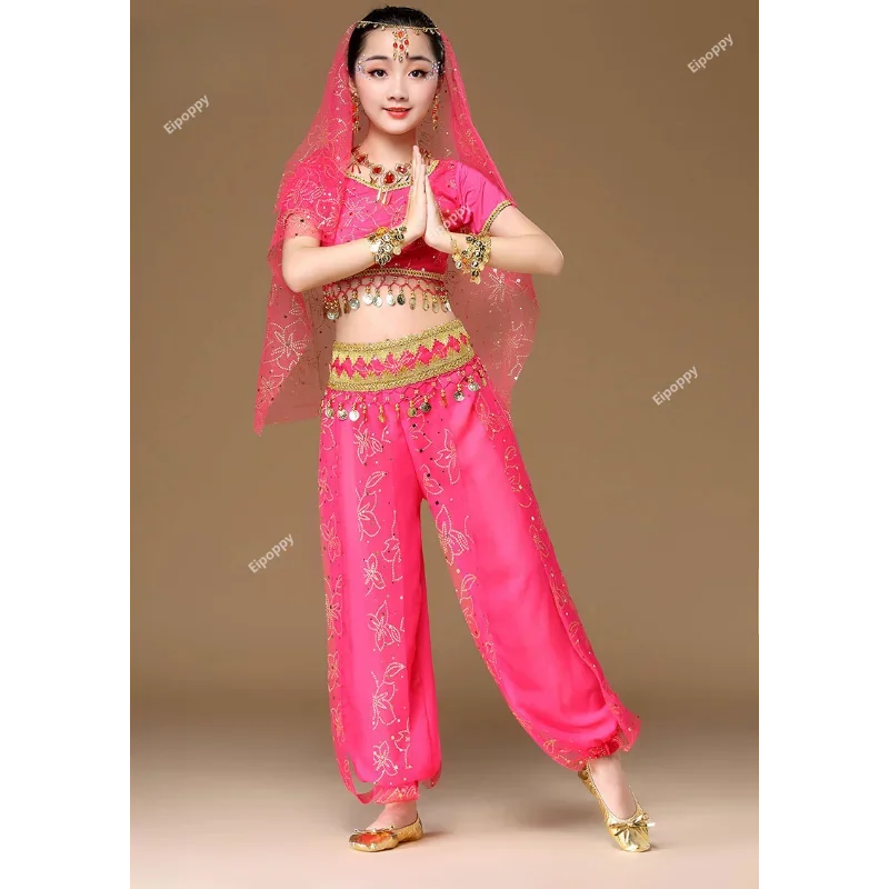 Vestito da danza del ventre per ragazza Costumi di Halloween per bambini Abbigliamento da ballo per ragazze Vestito di Bollywood Abbigliamento per spettacoli teatrali per bambini India