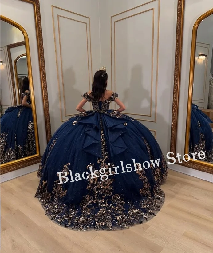อัญมณีสีฟ้าเจ้าหญิง vestidos de 15 quinceañera ประกายปิดไหล่ลูกไม้ Applique Beaded เม็กซิโก 16 Sweetheart Corset Custom