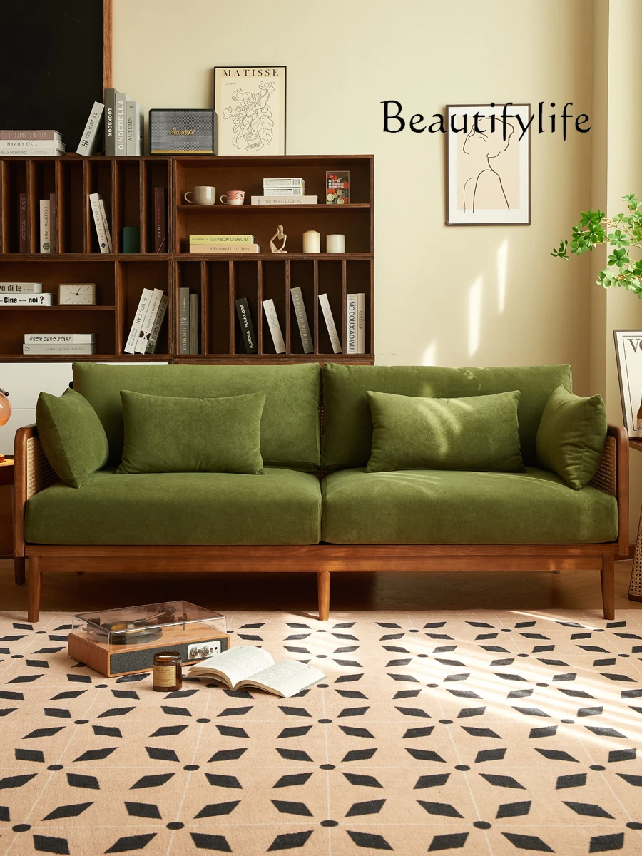 

Французский Ретро диван из ротанга из цельной древесины, прямой тканевый диван