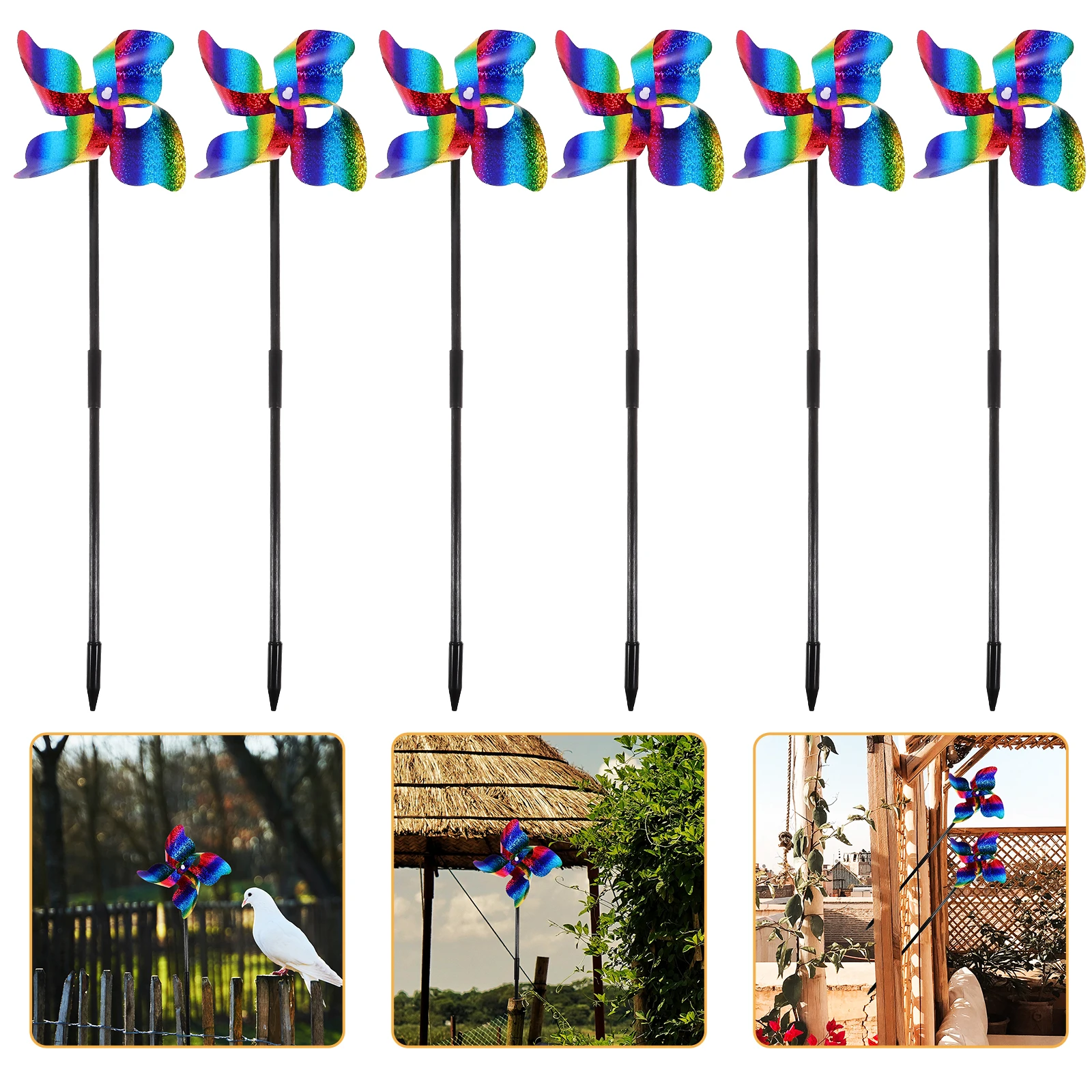 

6pcs Windmill Pinwheels 8 Blades Gradient Bird Repellent for Garden Yard Lawn Decor Plastic Outdoor Ornament Spinner