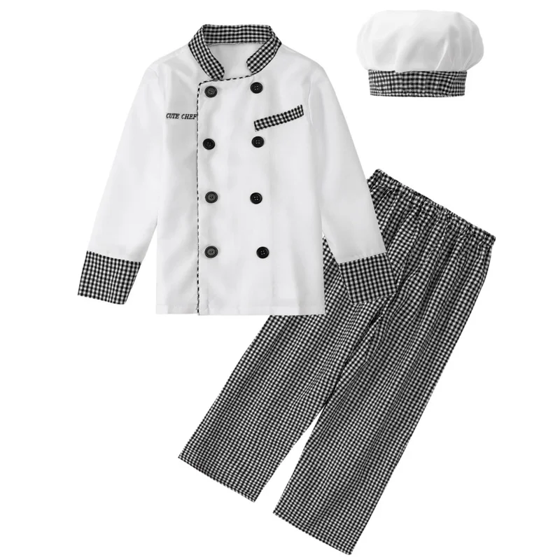 Kids Boys Chef Costume Girls Cooking Baking Clothes Children Halloween Chef Costume Set Cook Uniform Carnival Party Fancy Dress