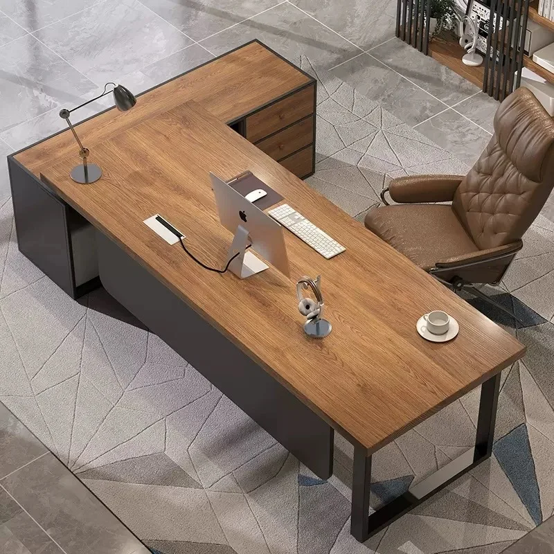 مكتب تنفيذي مصمم خشبي، مكاتب كمبيوتر قائمة فاخرة باللون البني القوي، أثاث مكاتب Scrivania الكبير الحديث #3