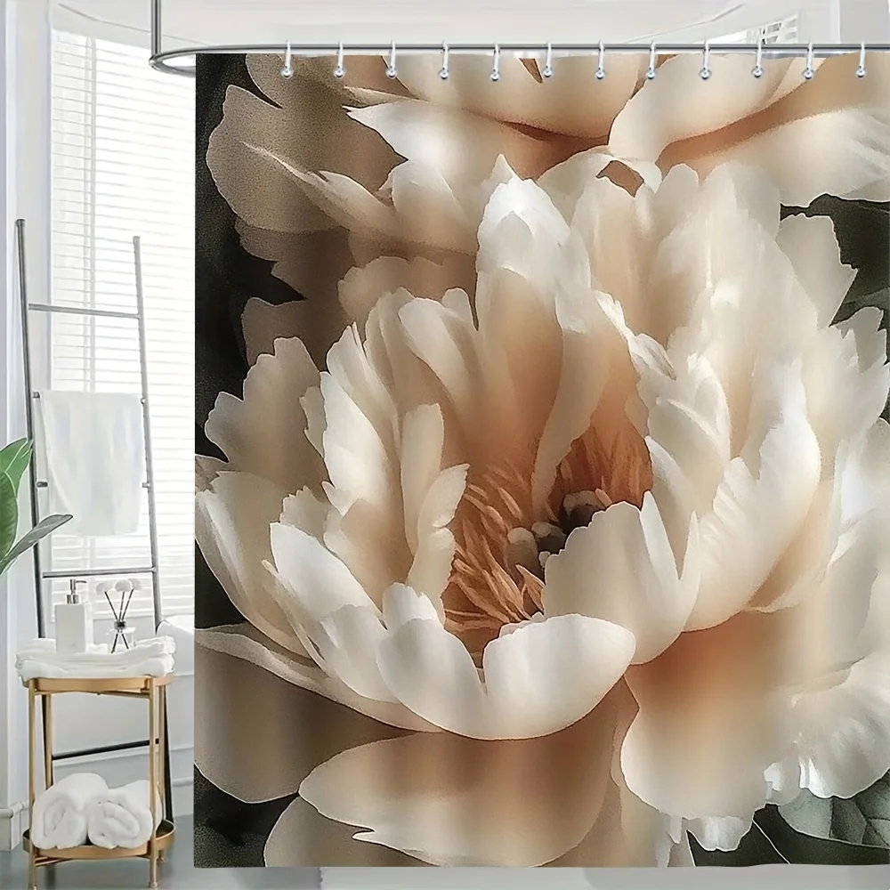 

Elegant Floral Peony Print Shower Curtain Liner Waterproof Luxury Botanical Bathroom Decor Curtain Panel 180x180cm Bathroom Supp