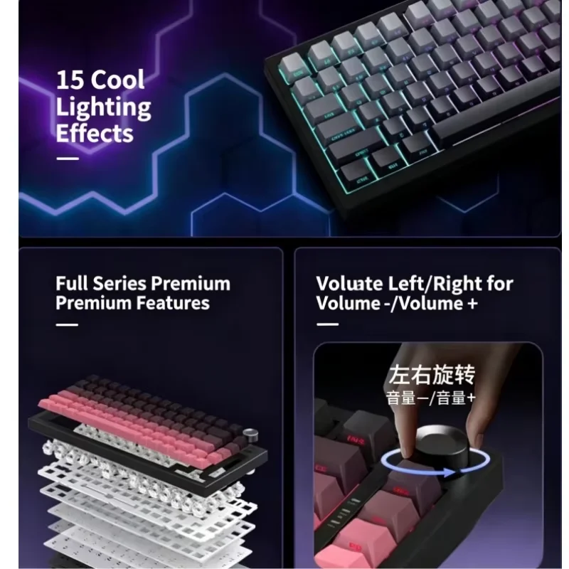 K81 RGB Mechanical Keyboard Customizable Hot-swappable PBT Keycaps with Knob 7 Layer Battery Triple Mode GasKet