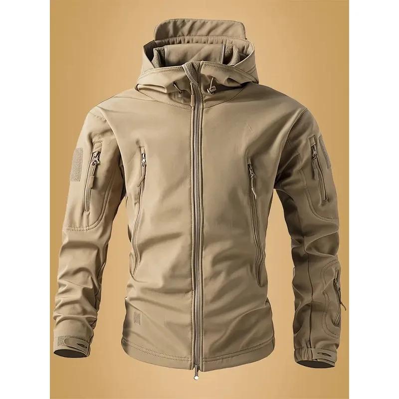 Men Tactical Soft‑Shell Jacket Fleece‑Lined Wind‑Resistant Warm Outdoor Windbreaker Casual Outerwear Men Jacket