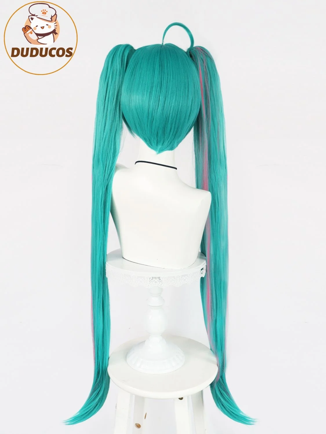 38인치 스트레이트 더블 포니테일 가발 합성 머리 슈퍼 롱 그린 믹스 핑크 코스프레 가발 할로윈 카니발