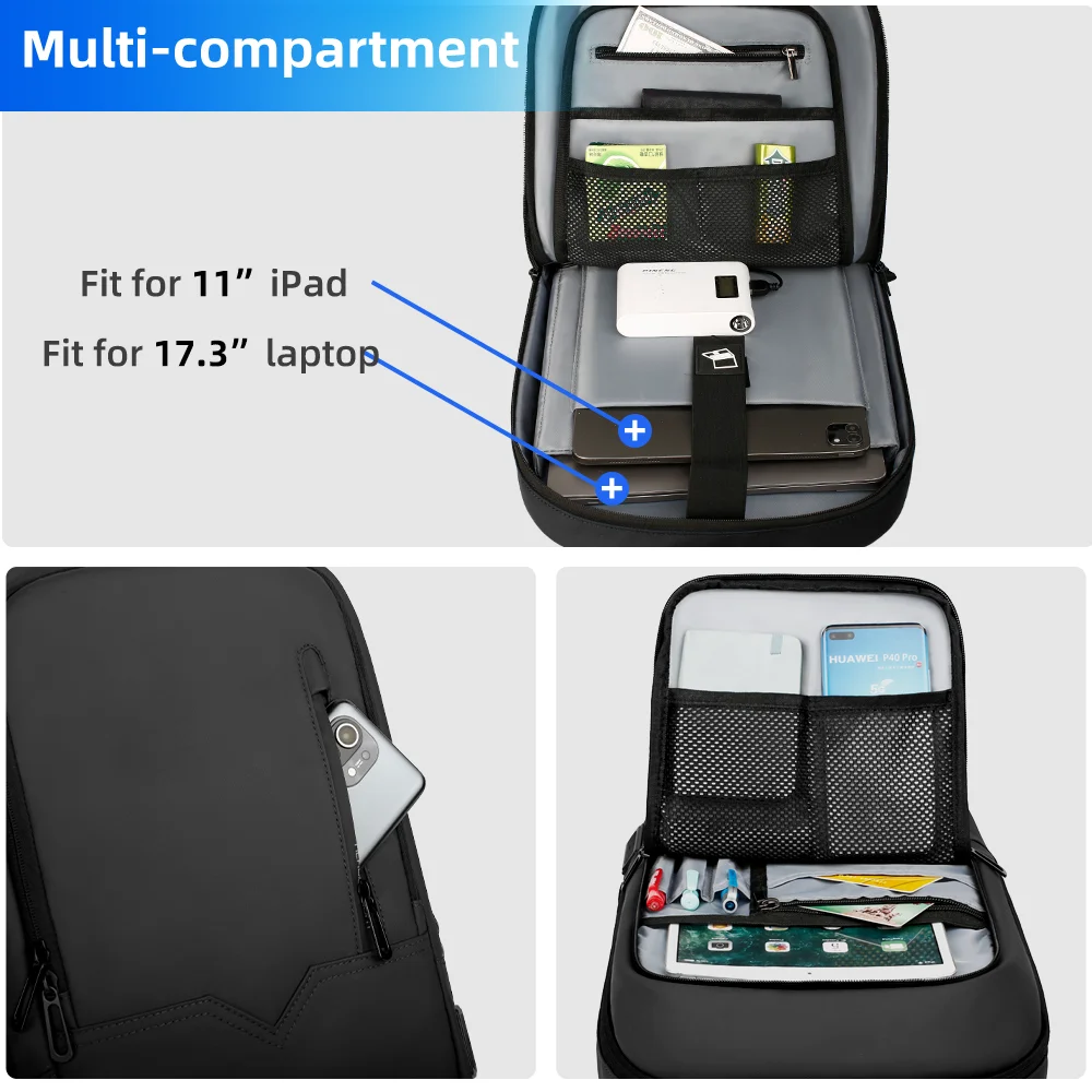 HK Slim Business Backpack for Men 17.3 inch Laptop Bag with USB Port Lightweight School Bag Waterproof Travel Backpacks for Work view 5