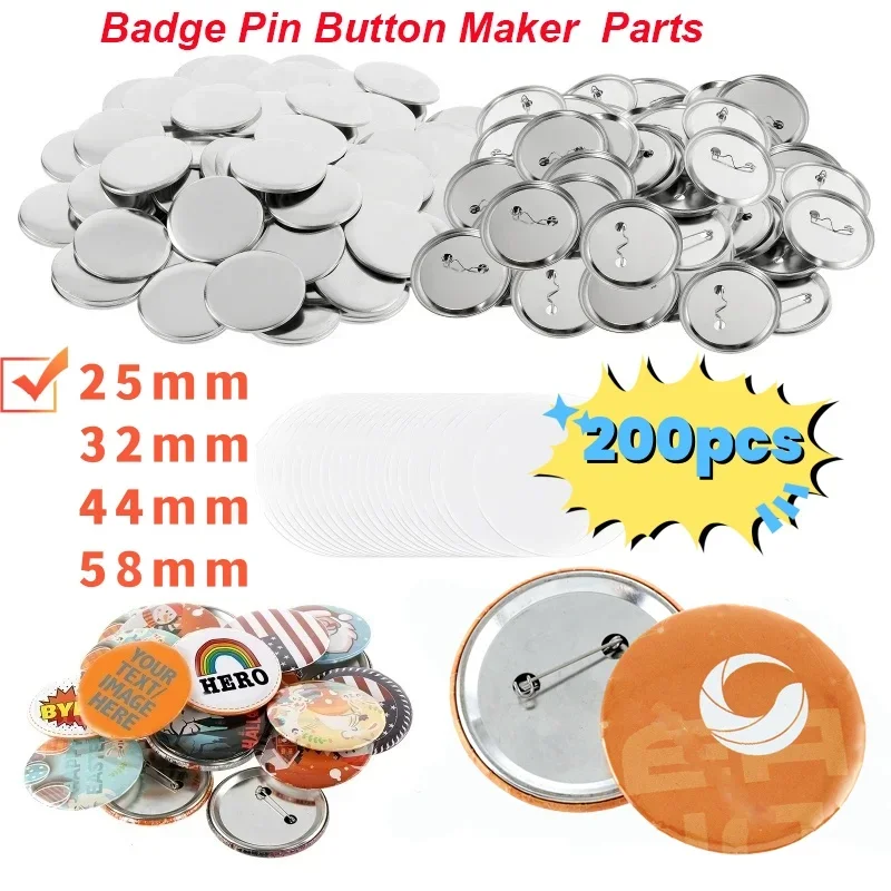 200Sets Metal Badge Pin Button Maker Parts 25mm 32mm 37mm DIY Blank Badge Button Parts for Art Crafts Making Iron-Base Badges