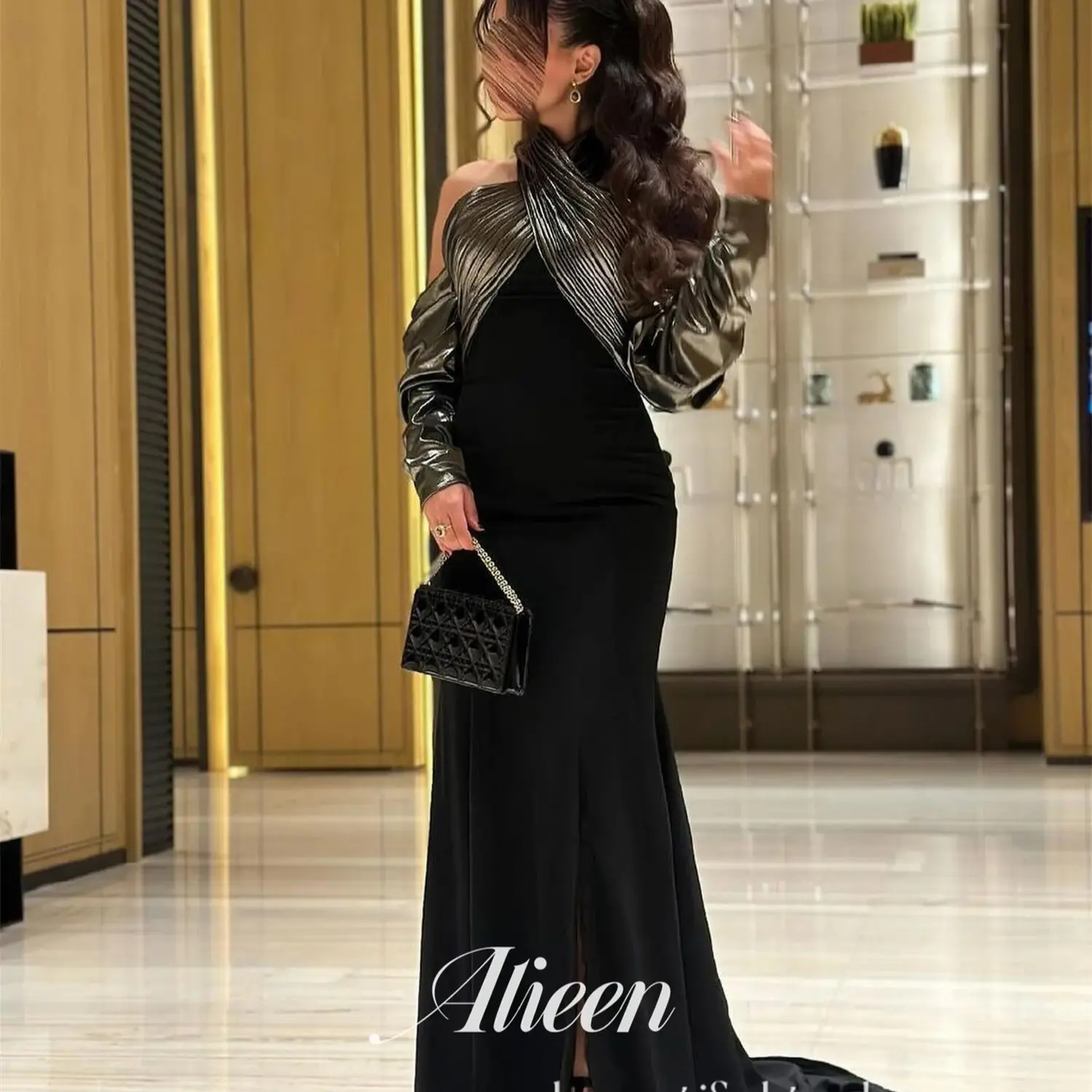 

Aileen Customized Elegant Evening Dresses for Women Luxury Evening Dresses 2025 Black Halter Neck Wedding Dress Sharon Happy New