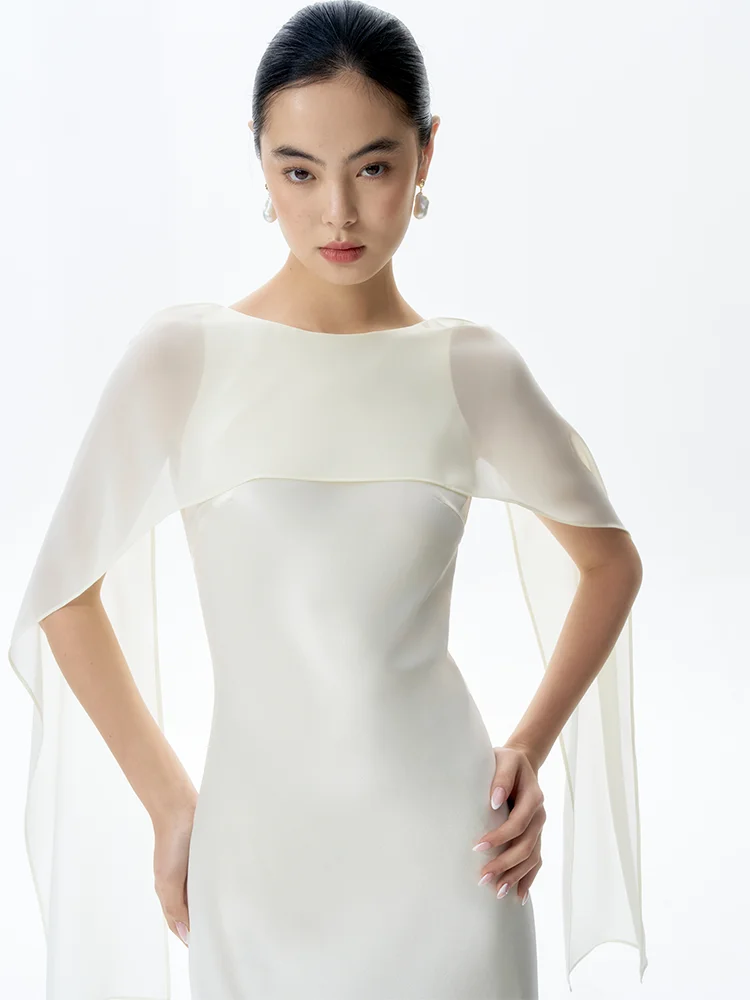 

TANSSHOP New Chinese Style Soft Satin Wrap Dress Women's Deep V Back Long Dress Engagement Evening Gown Short Sleeve Slim Fit