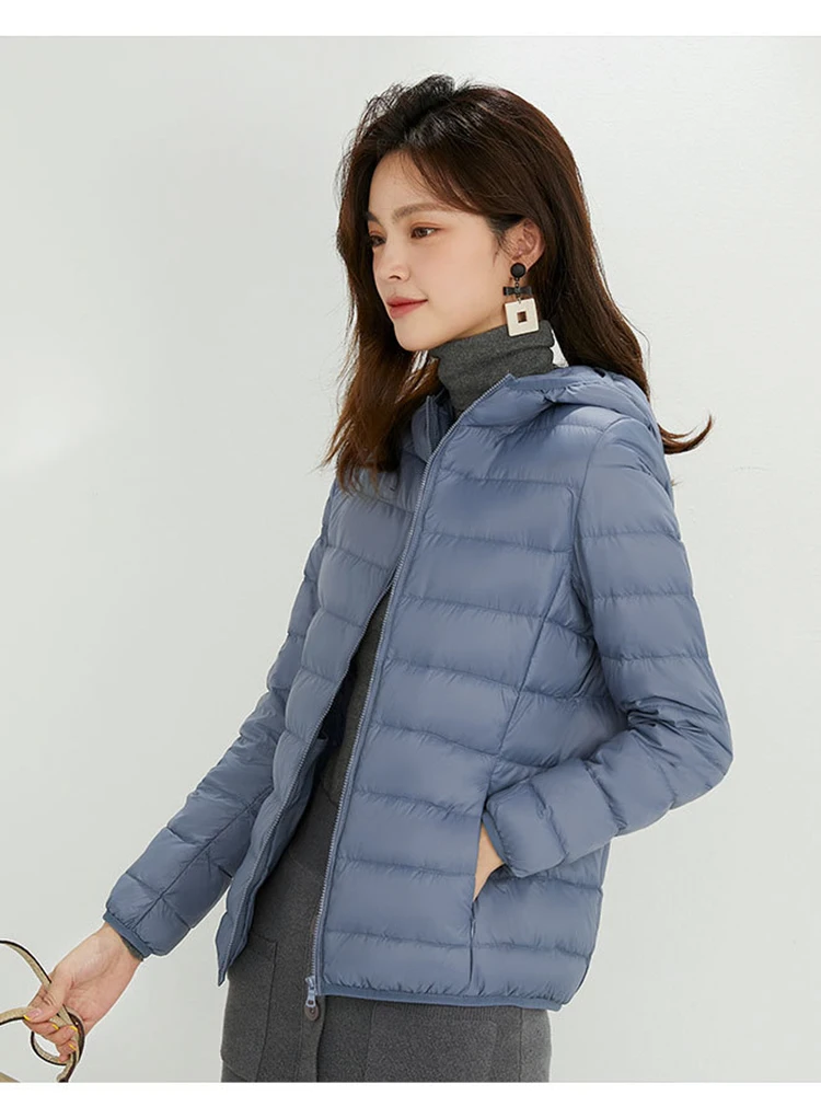 Women\'s Fashionable New Thin Down Jacket with Long Sleeves, Zipper Engine Hooded, Short Coat, cheap shipping cost included