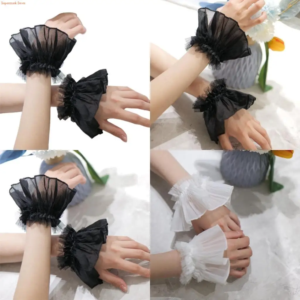 

Q5WE Wrist Cuffs Flared Ruffled Cuffs for Hoodie Sweater Removable Ornaments