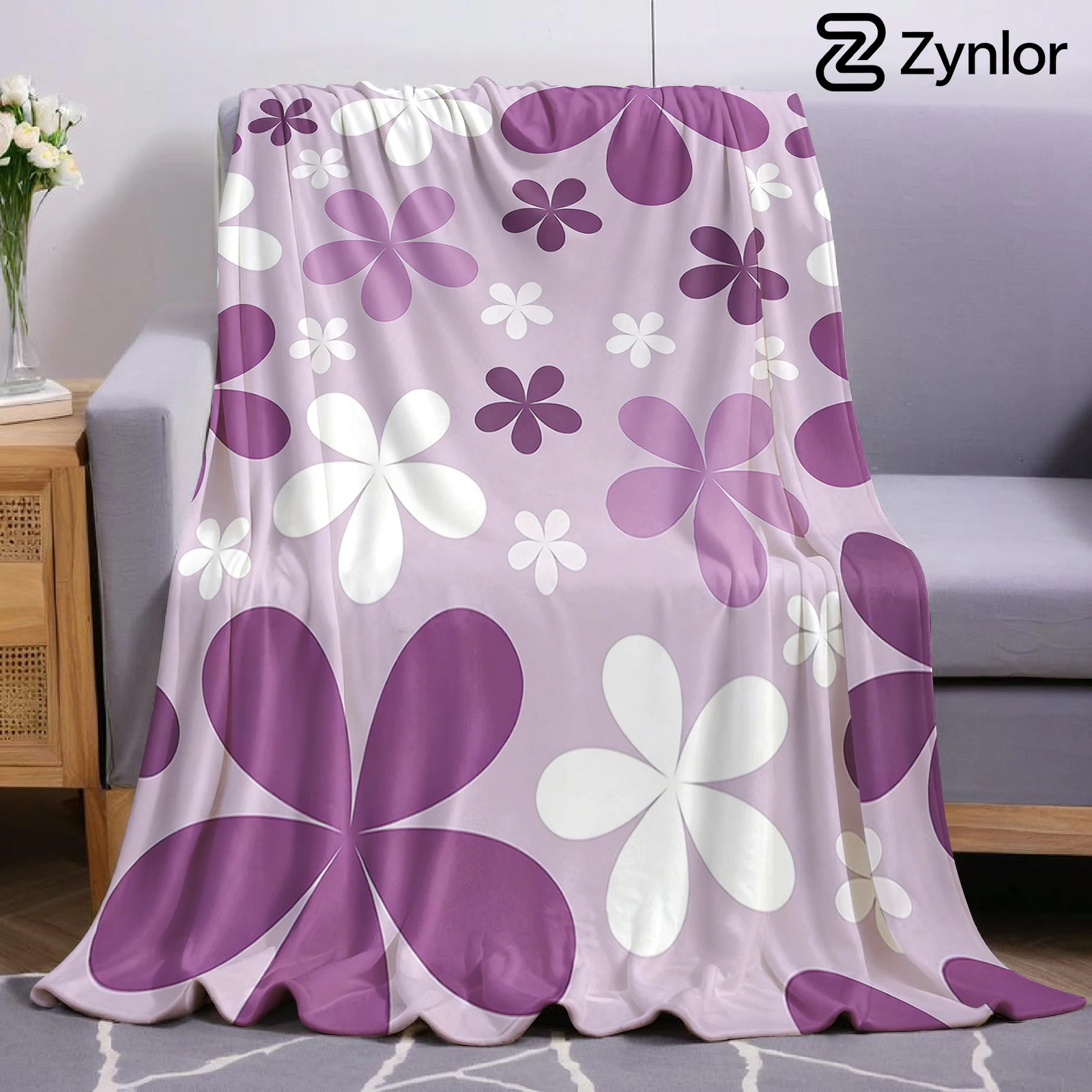 Purple Daisy Lightweight Microfiber Flannel Blanket Soft Warm Cozy Throw All Season for Bed Sofa Office Travel Gift