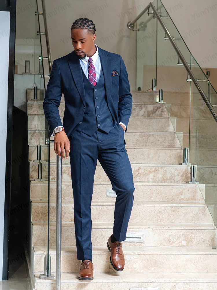 معطف رجالي 3 قطع محززة التلبيب واحدة الصدر مساء البدلة مقلمة الزفاف العريس سترة حفلة موسيقية السترة مجموعة مكتب مخصص