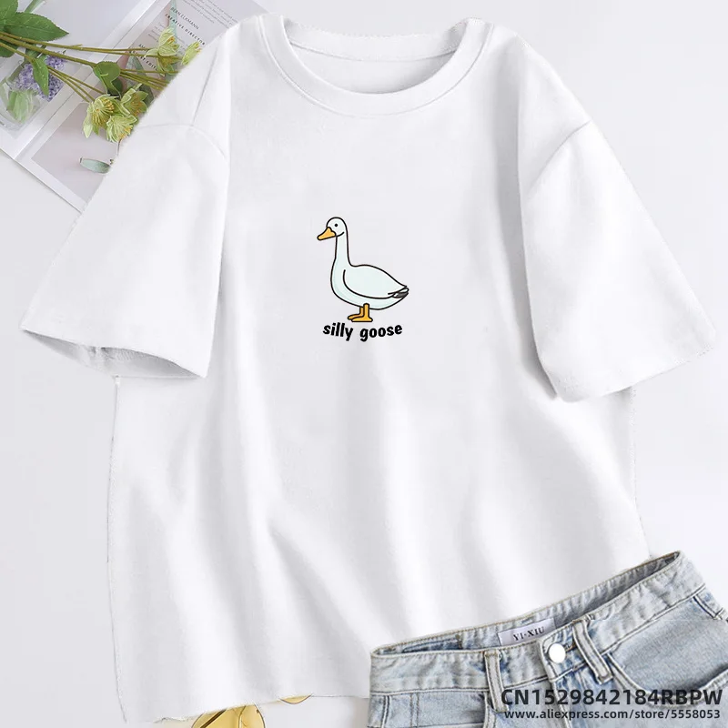 Silly Goose T-Shirt Women Trendy Unisex T Shirt Summer Cotton Short Sleeve Fuuny Goose Tshirts Tops Unisex Aesthetic Clothing