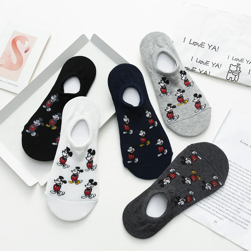 Disney Mickey Mouse Short Sock Summer Cartoon Cotton Socks Invisible Silicone Anti Drop Heel Short Socks Student Boat Sock