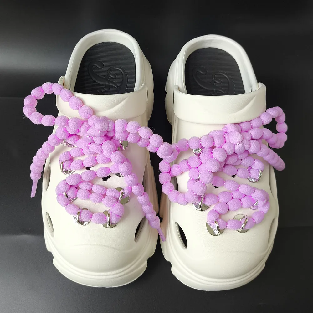 1 Set Round Pellet Bubble Woven Bow Shoelaces DIY Sports Sandals Slippers Croc Holes Slipper Detachable Decorations Metal Buckle