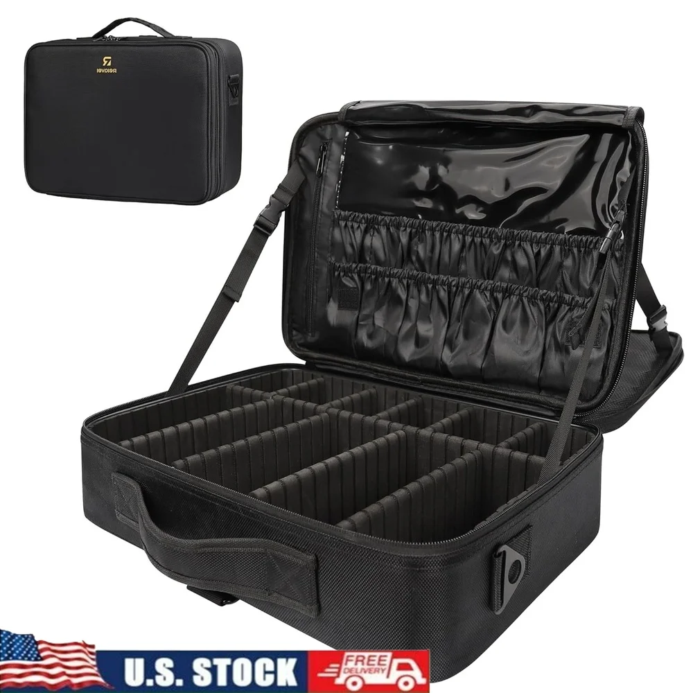 

16.5 Inch Large Capacity Makeup Case 3 Layers Organizer Brush Bag Travel Cosmetic Box DIY Dividers Makeup Artists Hairstylists