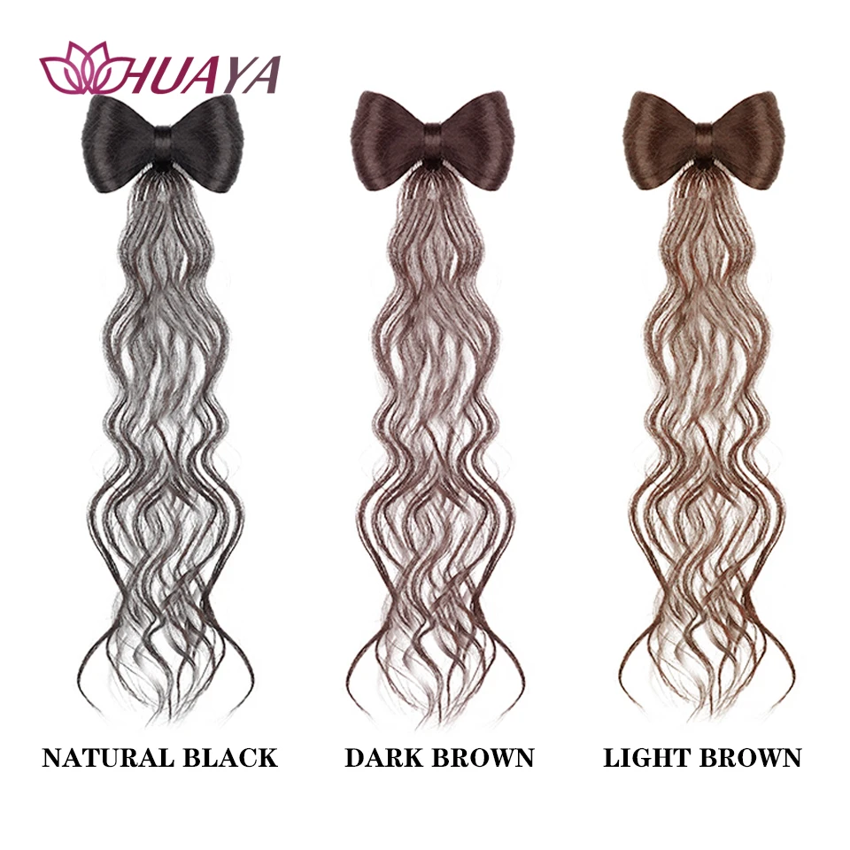 Synthetic Bow Bun Chignon with Curly Tassel Heat Resistant Natural Fake Hair Accessories Fluffy  Bow Hair Clip Wig Styling Tools