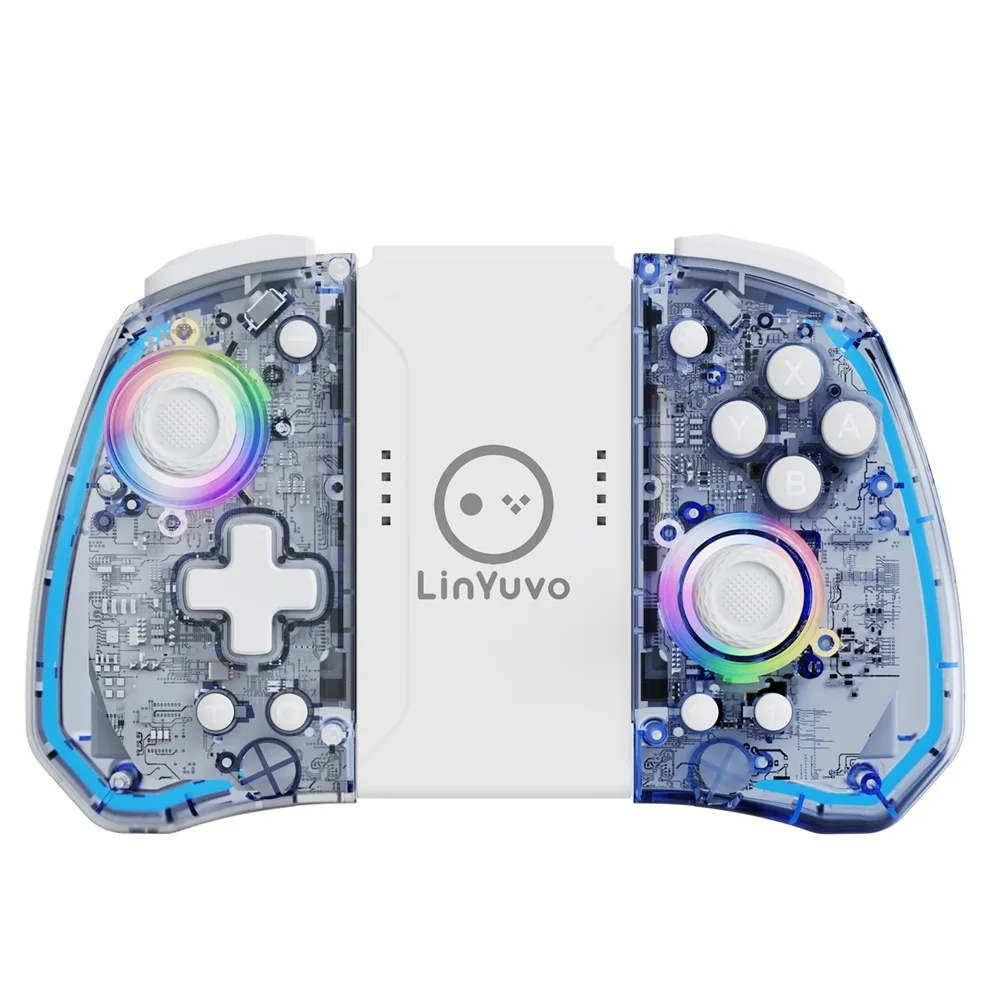 LinYuvo Transparent Wireless Controller For Nintendo Switch Bluetooth Gamepad With Dual Vibration/Turbo /6 Axis Gyro Joystick