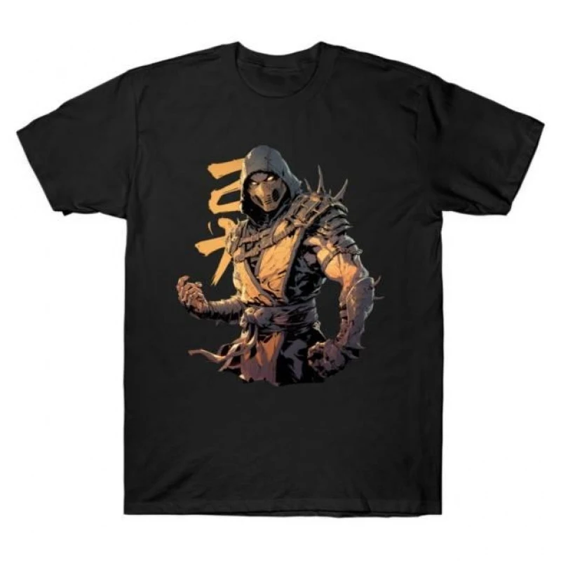 Scorpion 90's Video game Mortal Kombat Gift tee for gamer 100% cotton Men's Short Sleeve Graphic T-Shirt All size tops S-6XL