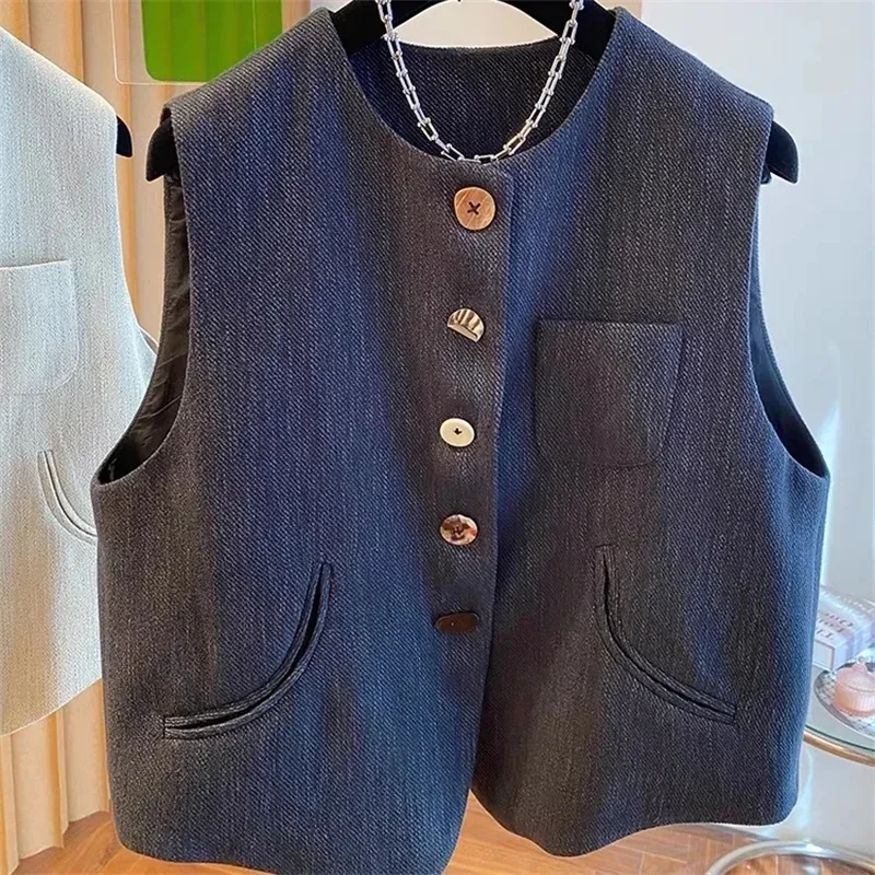 

Spring Autumn Korean Sleeveless Casual Blazer Vests Coats Female Jacket Fashion Suit Vest Women New 2025 Women's Waistcoat Loose