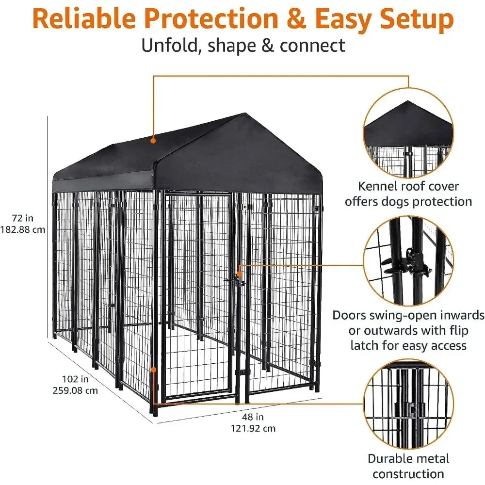 Imagem -03 - Rectangular Outdoor Wire Crate Kennel para Pet Dog And Cat House Grande Pet Preto para Casa 102x48x72 Polegadas