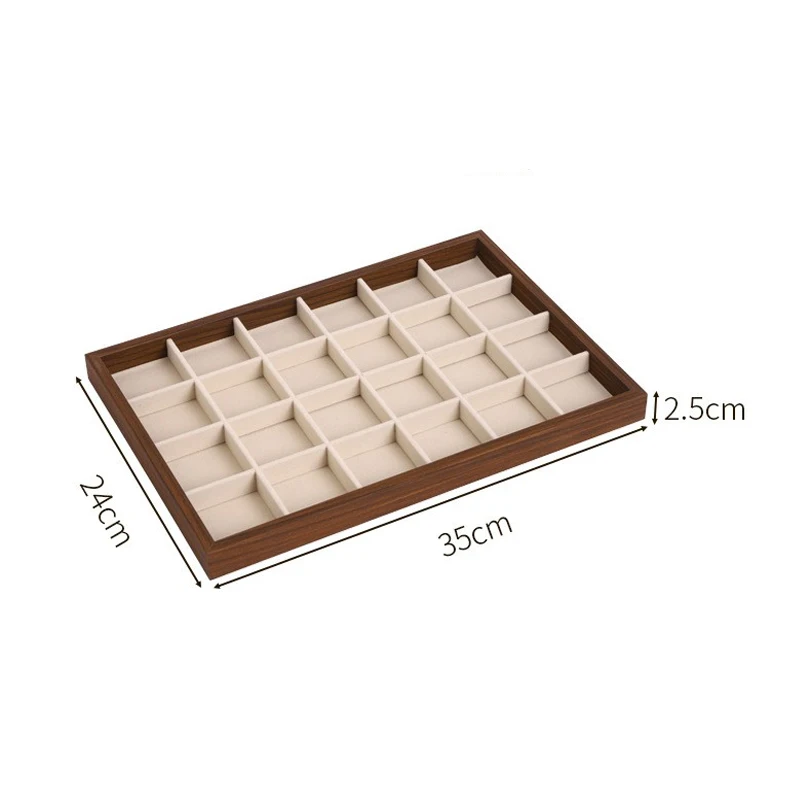 Schmucktablett aus Walnussholz mit Samtfutter, stapelbarer Organizer für Ringe, Halsketten, Armbänder, zur Aufbewahrung und Messe