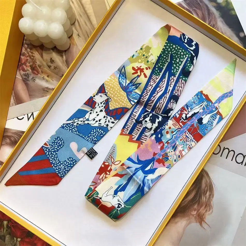 フランスの多用途植物ジャングル子犬ガールラップバッグツイルリボンヘッドバンドリボン小さなスカーフスカーフ卸売5*90cm