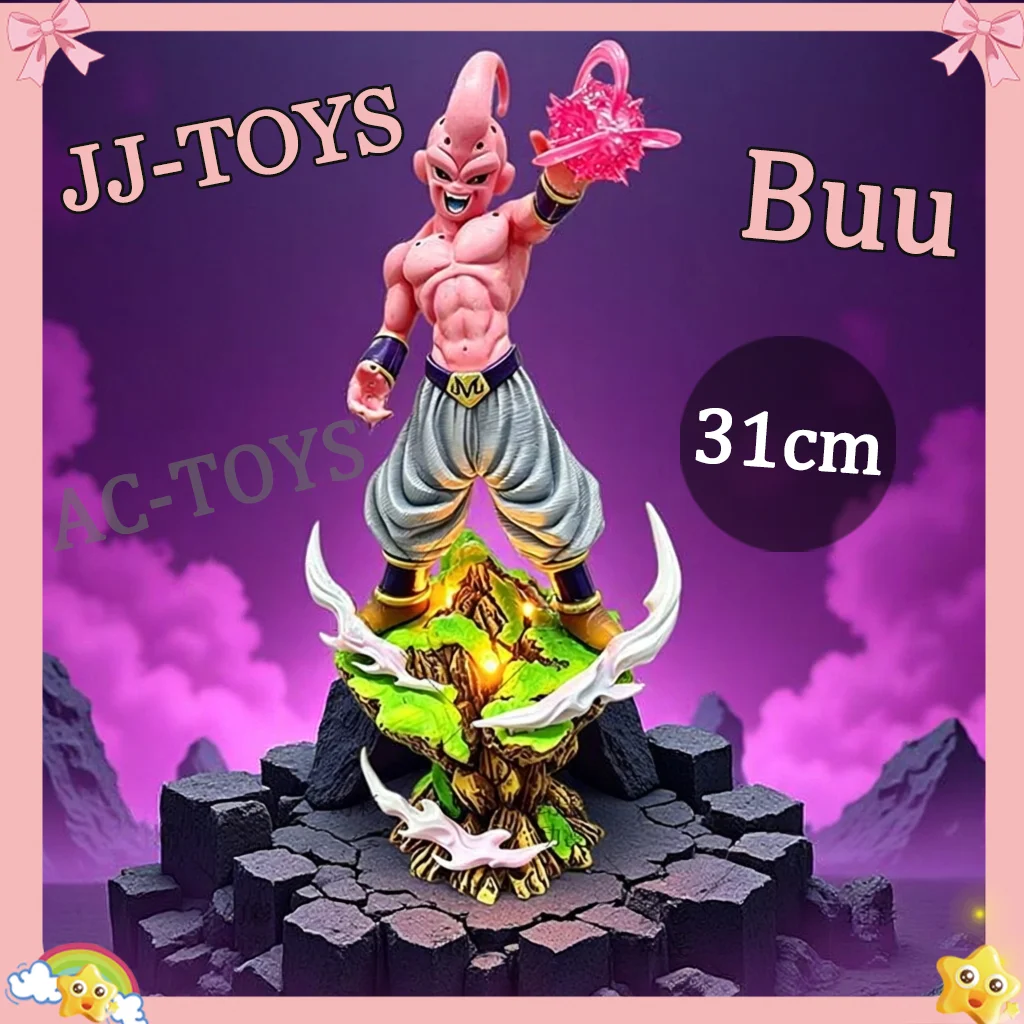 Figura de Dragon Ball Majin Buu a escala 1/6 en forma pura con bola de energía para fanáticos del anime, la plataforma puede iluminarse, juguete de PVC móvil de 31 cm